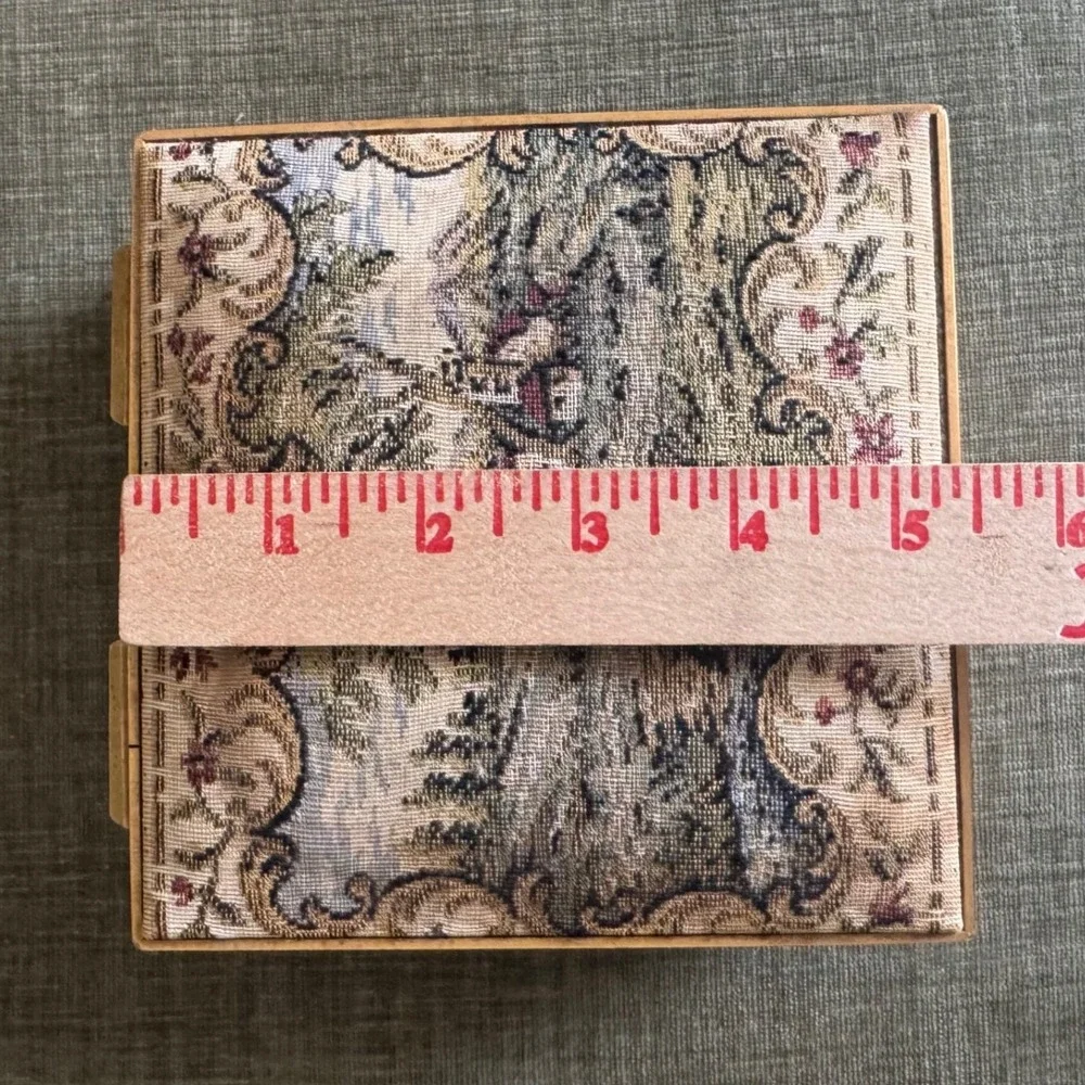Vintage Tapestry Music Jewelry Box Gold Tone Floral Landscape Velvet Works